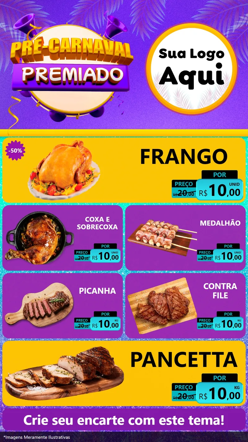 Modelo de TV para TV Vertical com o tema Pré-Carnaval Premiado para Assados