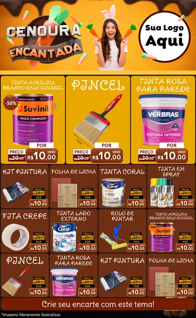 Modelo de Encarte para Encarte Grande com o tema Cenoura Encantada - Páscoa para Tintas e Ferramentas