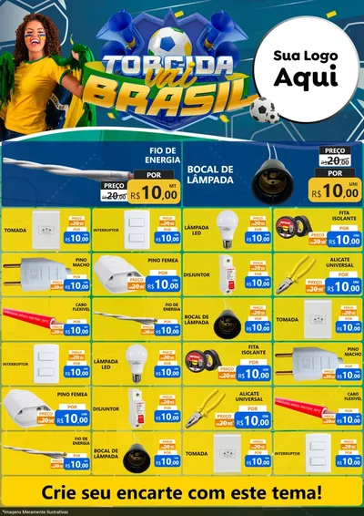 Modelo de Encarte para Encarte A4 Vertical com o tema Torcida Vai Brasil - Copa para Materiais Elétricos