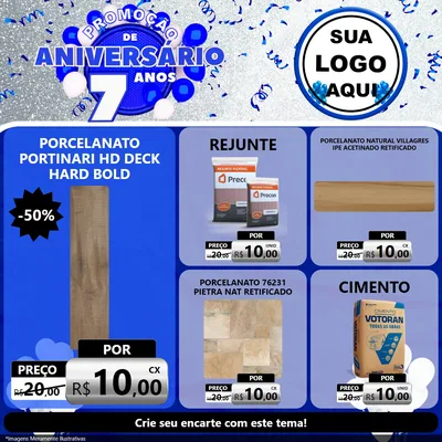 Modelo de Rede Social para Feed Facebook com o tema Promoção de Aniversário - 7 Anos para Pisos e revestimentos