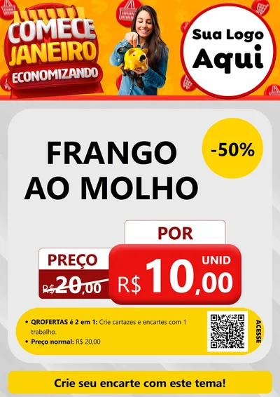 Modelo de Cartaz para Cartaz A4 Vertical com o tema Comece Janeiro Economizando para Restaurante