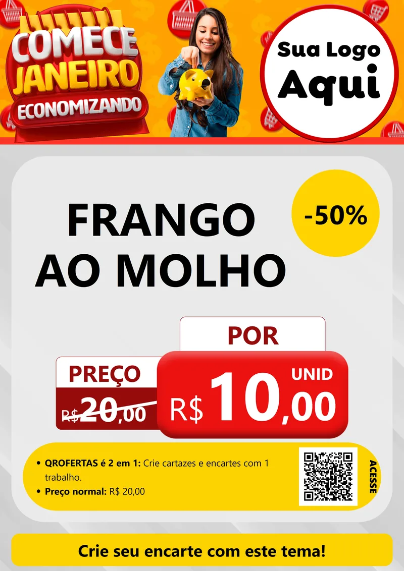 Modelo de Cartaz para Cartaz A4 Vertical com o tema Comece Janeiro Economizando para Restaurante