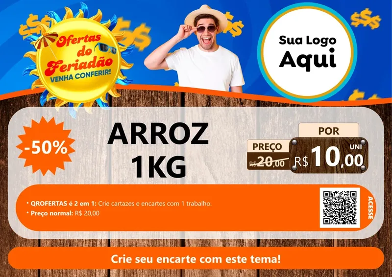 Modelo de Cartaz para Cartaz A4 Horizontal com o tema Ofertas do Feriadão para Supermercado