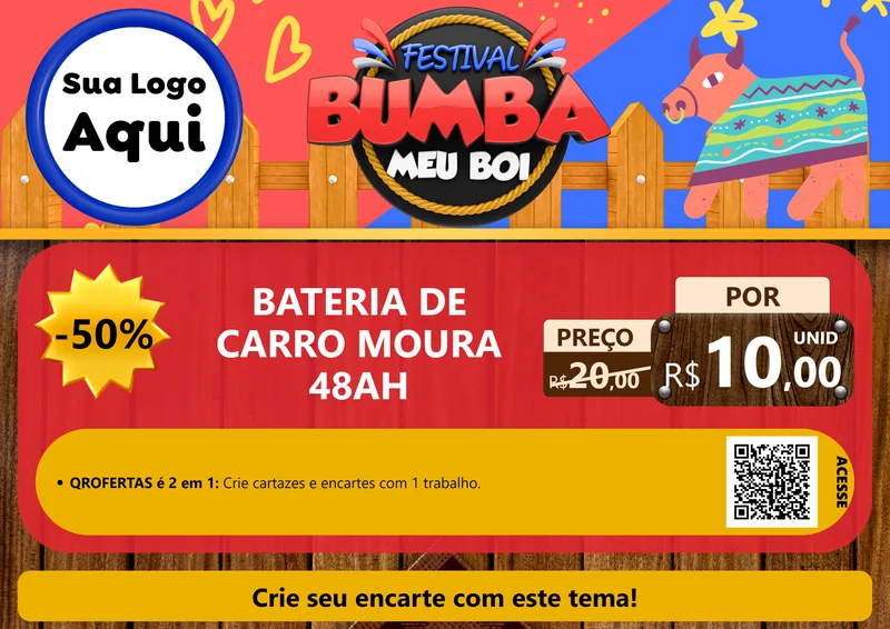 Modelo de Cartaz para Cartaz A4 Horizontal com o tema Festival Bumba Meu Boi para Baterias Elétricas