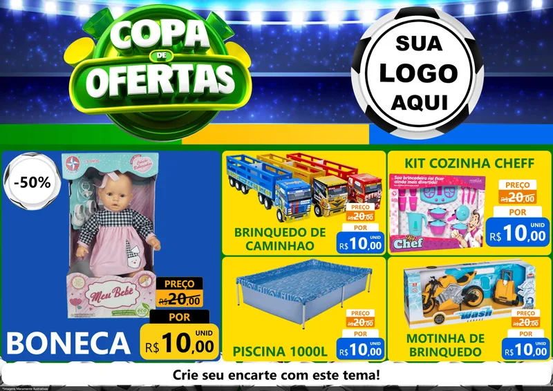 Modelo de Encarte para Encarte A4 Horizontal com o tema Copa de Ofertas para Brinquedos