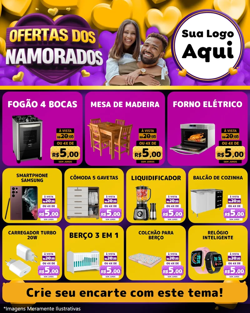 Modelo de Rede Social para Feed Instagram com o tema Oferta Dos Namorados para Móveis e Eletro