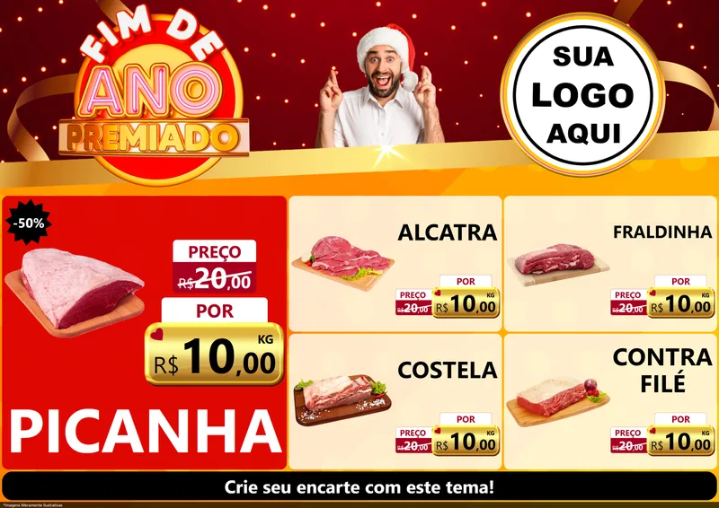 Modelo de Encarte para Encarte A4 Horizontal com o tema Fim de Ano Premiado para Açougue