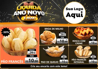 Modelo de Encarte para Encarte A4 Horizontal com o tema Liquida Ano Novo É Aqui! para Padaria