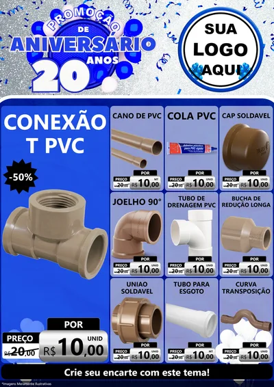 Modelo de Encarte para Encarte A4 Vertical com o tema Promoção de Aniversário - 20 Anos para Tubos e conexões