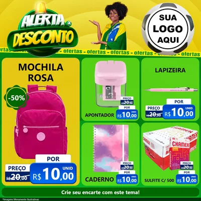 Modelo de Rede Social para Feed Facebook com o tema Alerta de Desconto para Papelaria