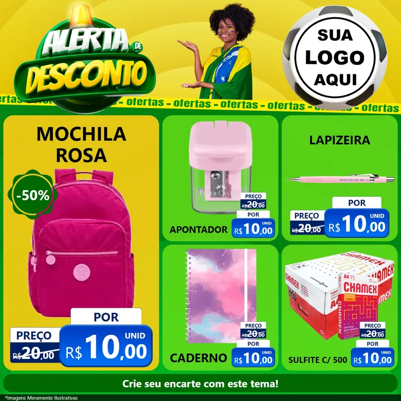 Modelo de Rede Social para Feed Facebook com o tema Alerta de Desconto para Papelaria