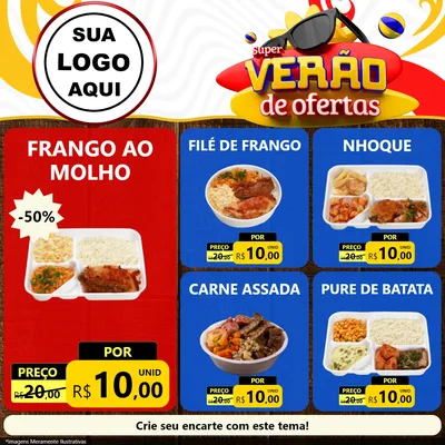 Modelo de Rede Social para Feed Facebook com o tema Super Verão de Ofertas para Restaurante