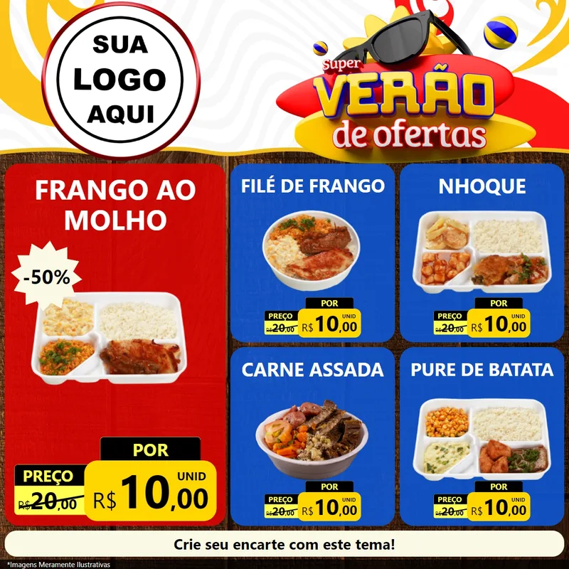 Modelo de Rede Social para Feed Facebook com o tema Super Verão de Ofertas para Restaurante