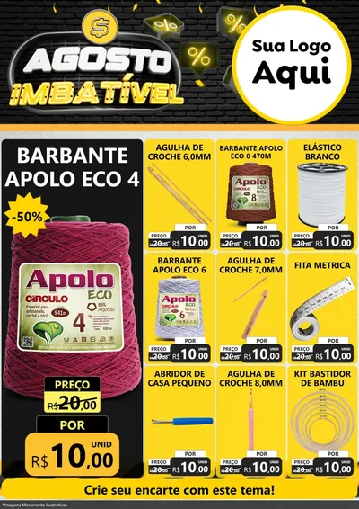 Modelo de Encarte para Encarte A4 Vertical com o tema Agosto Imbatível para Armarinho e Aviamentos