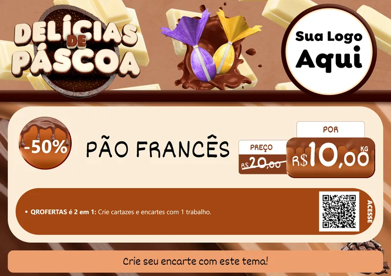 Modelo de Cartaz para Cartaz A4 Horizontal com o tema Delícias de Páscoa para Padaria