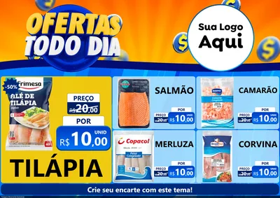 Modelo de Encarte para Encarte A4 Horizontal com o tema Ofertas Todo Dia para Peixaria