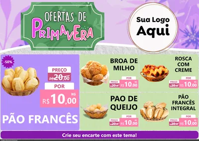 Modelo de Encarte para Encarte A4 Horizontal com o tema Ofertas de Primavera para Padaria