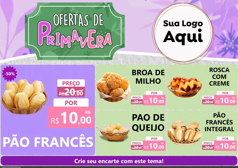 Modelo de Encarte para Encarte A4 Horizontal com o tema Ofertas de Primavera para Padaria