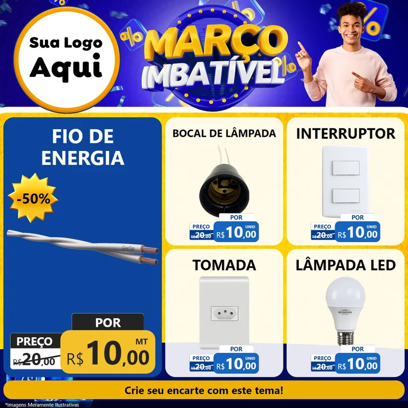 Modelo de Rede Social para Feed Facebook com o tema Março Imbatível para Materiais Elétricos
