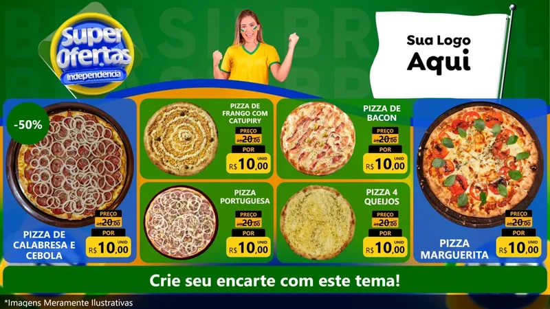 Modelo de TV para TV Horizontal com o tema Super Ofertas de Independência para Pizzaria