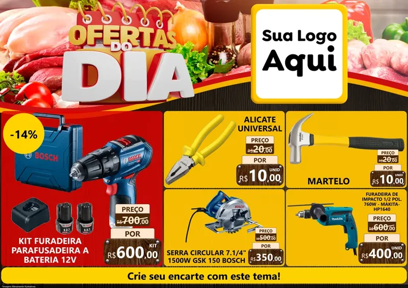 Modelo de Encarte para Encarte A4 Horizontal com o tema Ofertas do Dia para Maquinas e Ferramentas