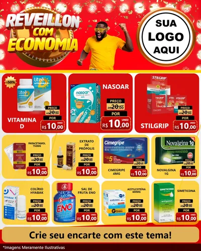 Modelo de Rede Social para Feed Instagram com o tema Réveillon com Economia para Farmácia