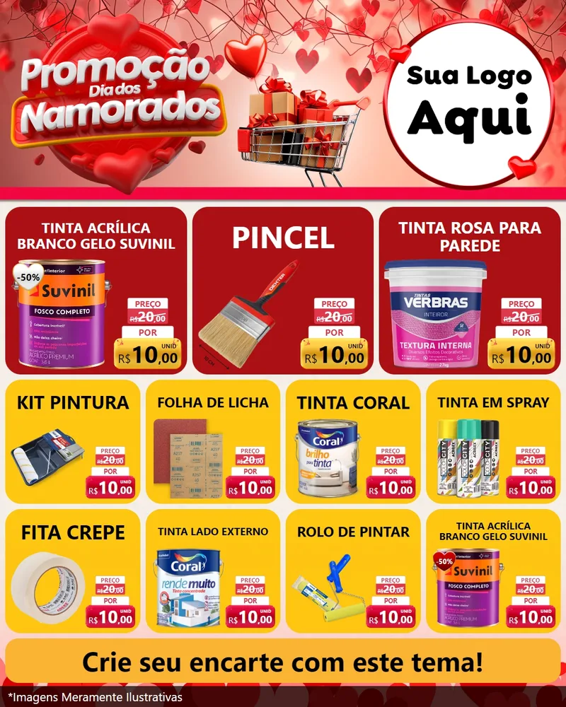 Modelo de Rede Social para Feed Instagram com o tema Promoção Dia dos Namorados para Tintas e Ferramentas