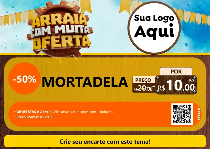 Modelo de Cartaz para Cartaz A4 Horizontal com o tema Ofertas de São João - Junina para Frios e Laticínios