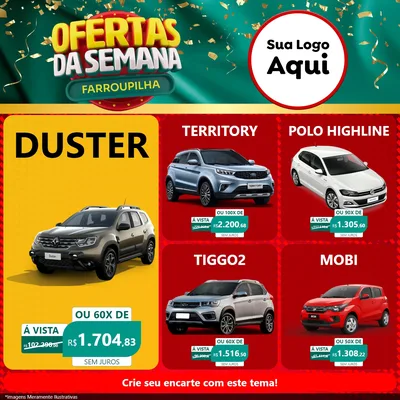 Modelo de Rede Social para Feed Facebook com o tema Ofertas da Semana Farroupilha para Concessionaria de Carros