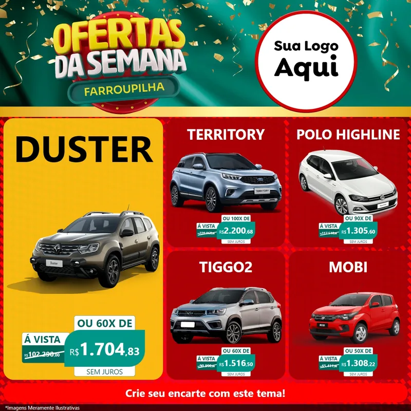Modelo de Rede Social para Feed Facebook com o tema Ofertas da Semana Farroupilha para Concessionaria de Carros
