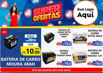 Modelo de Encarte para Encarte A4 Horizontal com o tema Super Ofertas para Baterias Elétricas