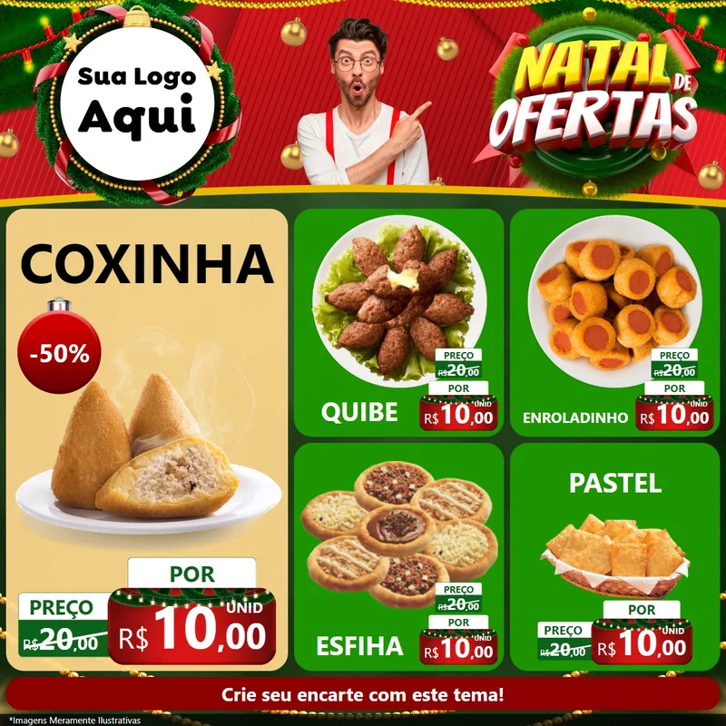 Modelo de Rede Social para Feed Facebook com o tema Natal de Ofertas para Salgadaria