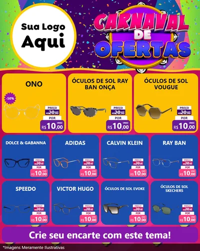 Modelo de Rede Social para Feed Instagram com o tema Carnaval de Ofertas para Óticas