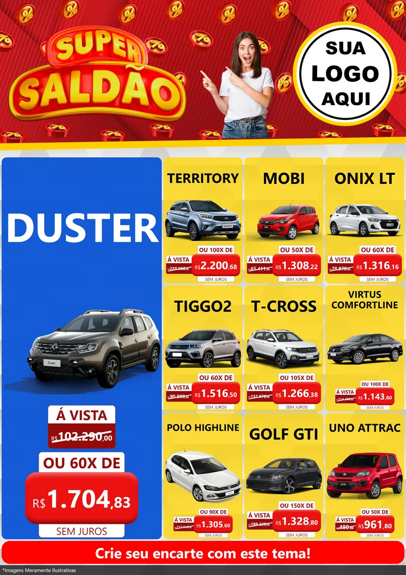 Modelo de Encarte para Encarte A4 Vertical com o tema Super Saldão para Concessionaria de Carros