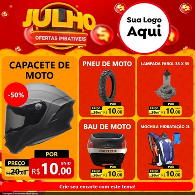 Modelo de Rede Social para Feed Facebook com o tema Julho Ofertas Imbatíveis para Moto peças