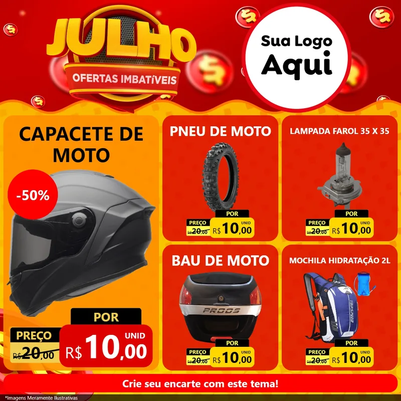 Modelo de Rede Social para Feed Facebook com o tema Julho Ofertas Imbatíveis para Moto peças