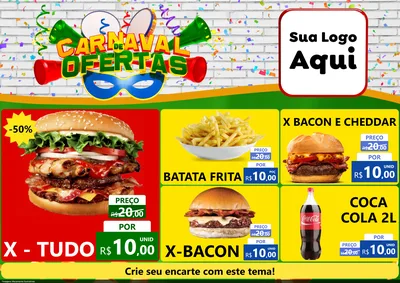 Modelo de Encarte para Encarte A4 Horizontal com o tema Carnaval de Ofertas para Hamburgueria