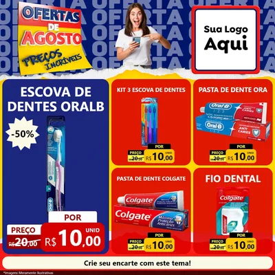 Modelo de Rede Social para Feed Facebook com o tema Ofertas de Agosto - Preços Incríveis para Higiene Pessoal