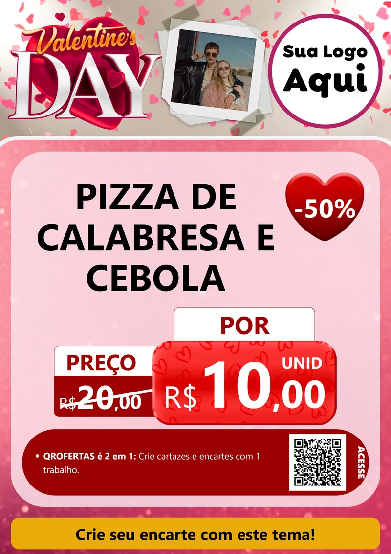 Modelo de Cartaz para Cartaz A4 Vertical com o tema Valentine's Day para Pizzaria