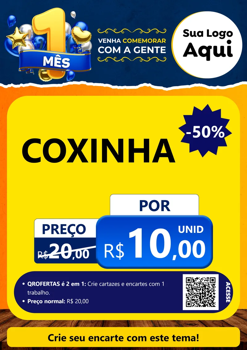 Modelo de Cartaz para Cartaz A4 Vertical com o tema Um Mês de Aniversário para Salgadaria