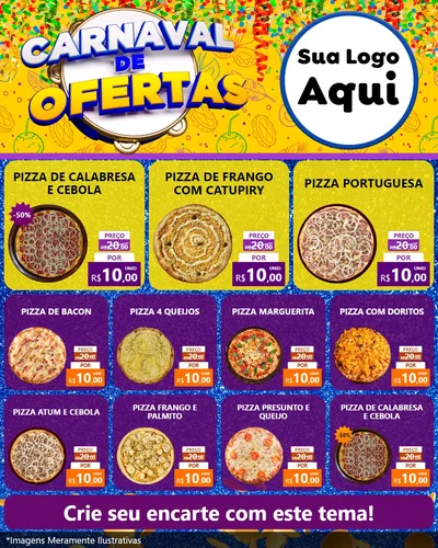 Modelo de Rede Social para Feed Instagram com o tema Carnaval de Ofertas para Pizzaria
