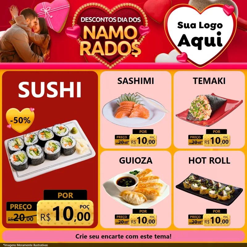 Modelo de Rede Social para Feed Facebook com o tema Descontos Dia dos Namorados para Comida japonesa