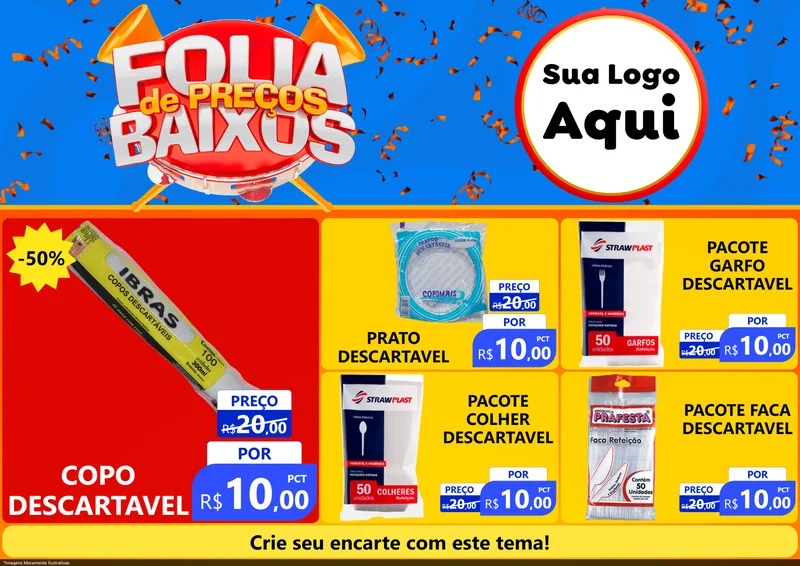 Modelo de Encarte para Encarte A4 Horizontal com o tema Folia de Preços Baixos para Embalagens