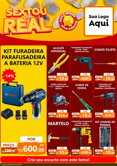 Modelo de Encarte para Encarte A4 Vertical com o tema Sextou do Real para Maquinas e Ferramentas