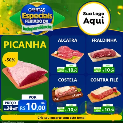 Modelo de Rede Social para Feed Facebook com o tema Ofertas Especiais Feriado da Independência para Açougue