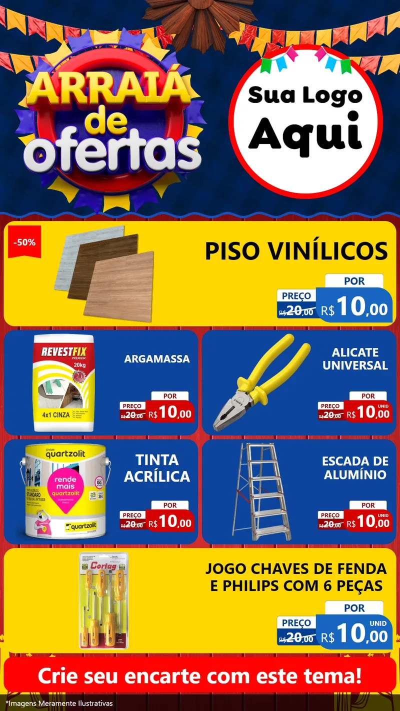 Modelo de TV para TV Vertical com o tema Arraiá de Ofertas para Material para Construção