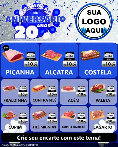 Modelo de Rede Social para Feed Instagram com o tema Promoção de Aniversário - 20 Anos para Açougue