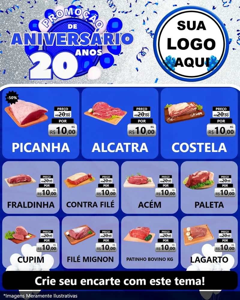 Modelo de Rede Social para Feed Instagram com o tema Promoção de Aniversário - 20 Anos para Açougue