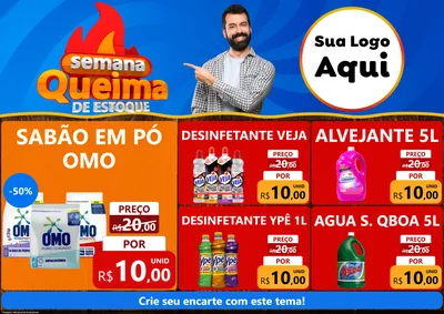 Modelo de Encarte para Encarte A4 Horizontal com o tema Semana Queima de Estoque para Produtos de Limpeza
