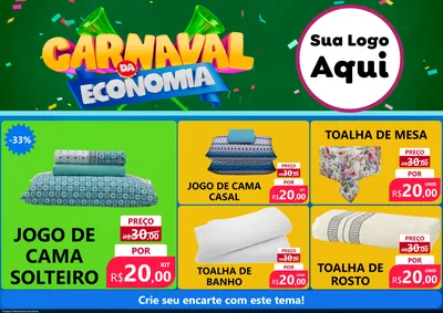 Modelo de Encarte para Encarte A4 Horizontal com o tema Carnaval da Economia para Cama, Mesa e Banho